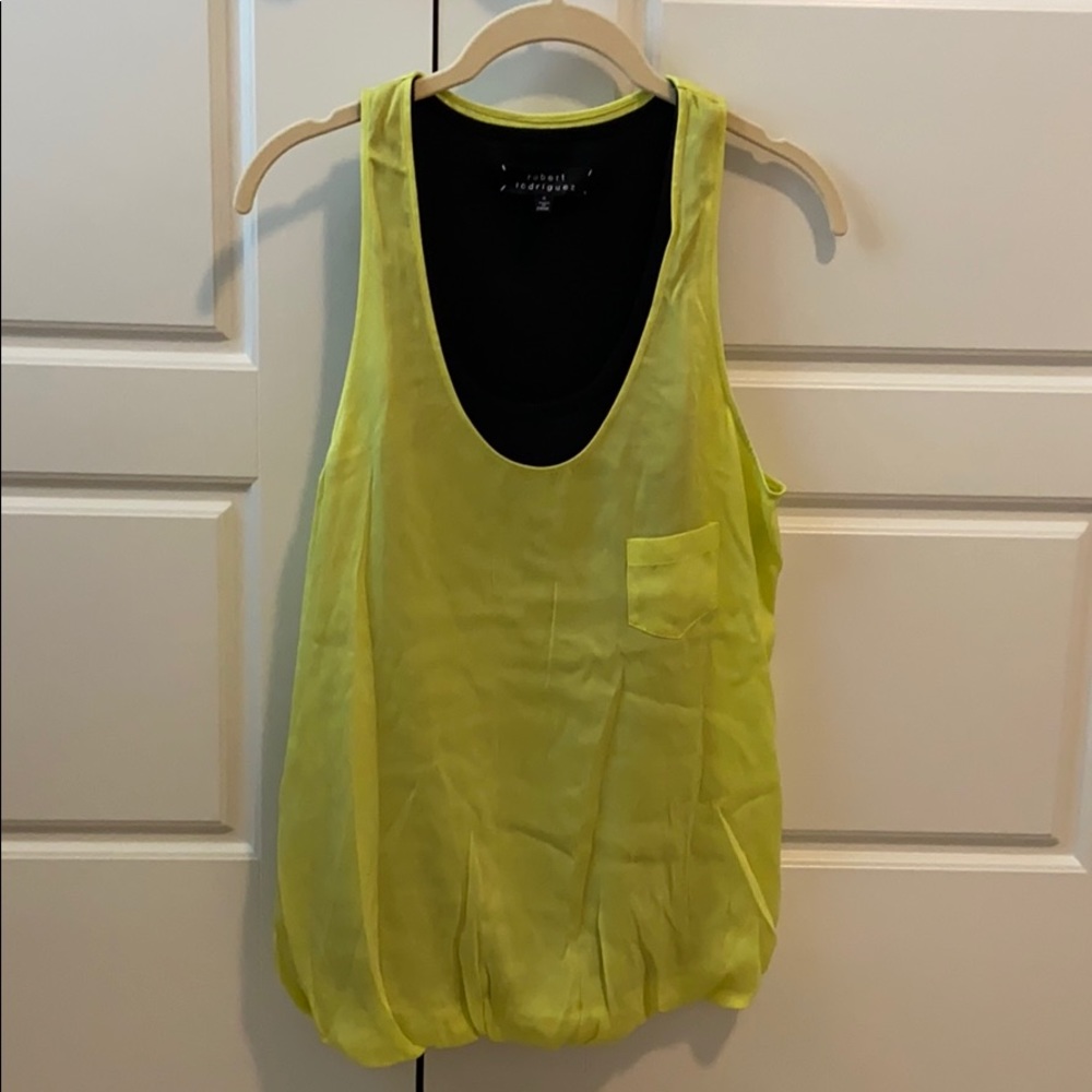 Robert Rodriguez neon yellow and black layered top